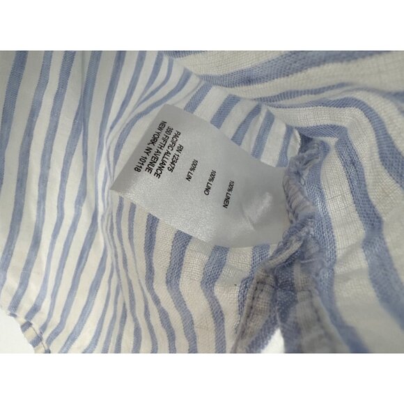 Ellen Tracy linen top shirt size medium Womens Blue Striped 3/4 roll tab Sleeve - Picture 3 of 5